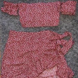 2 Piece floral wrap skirt and crop
